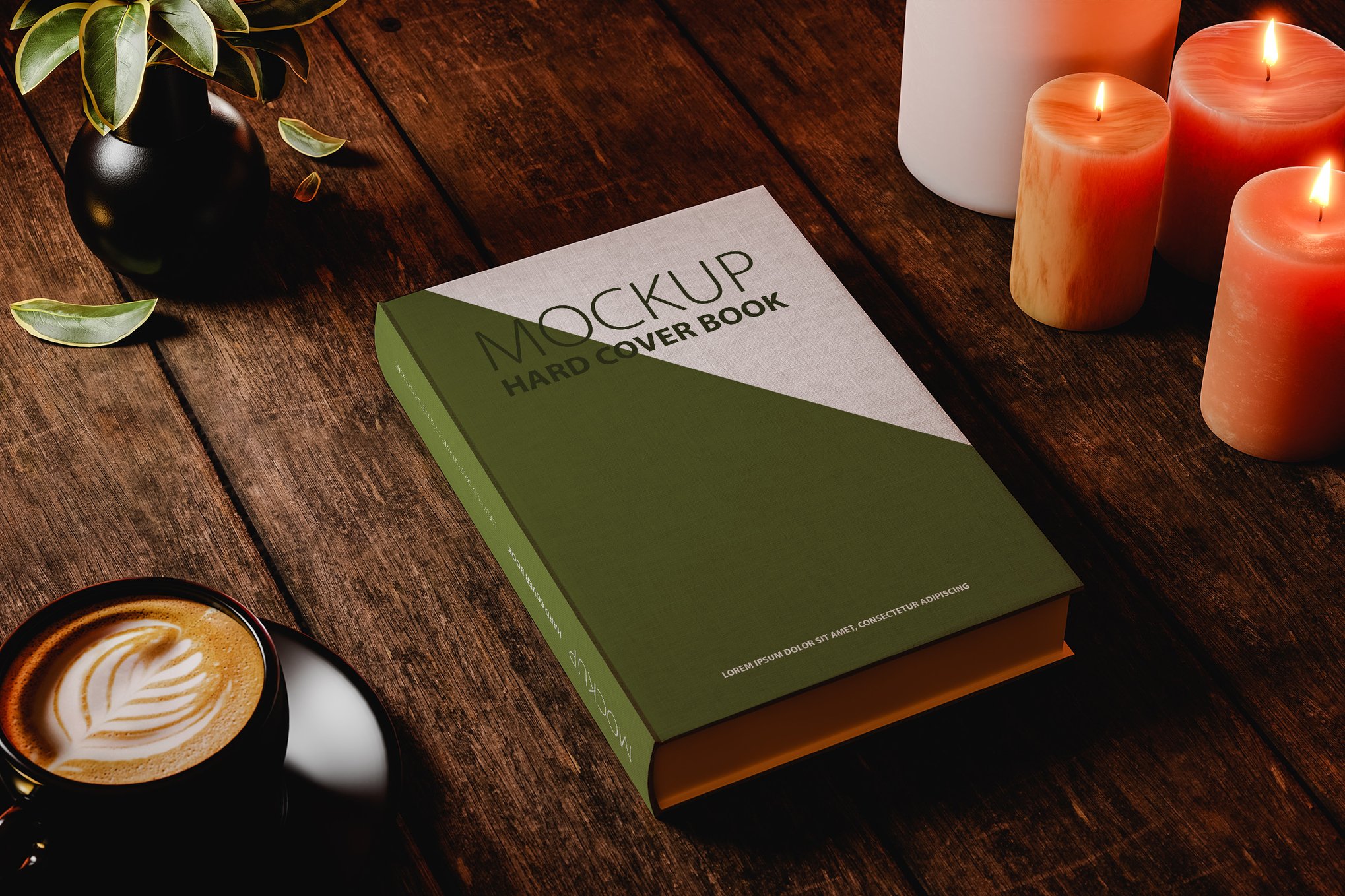 Hard Cover Book Mockup with Rustic Scene