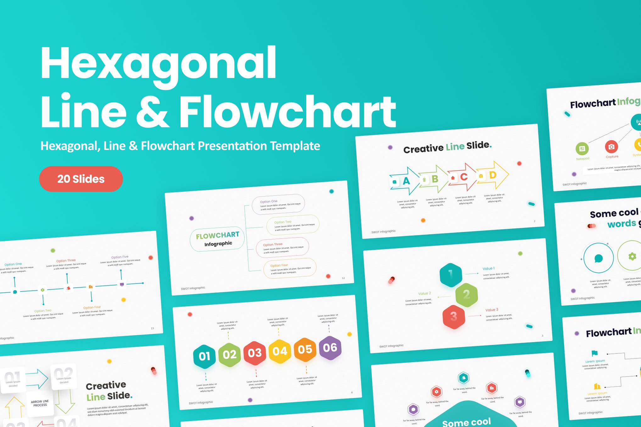 Hexagonal, Line & Flowchart PowerPoint Template