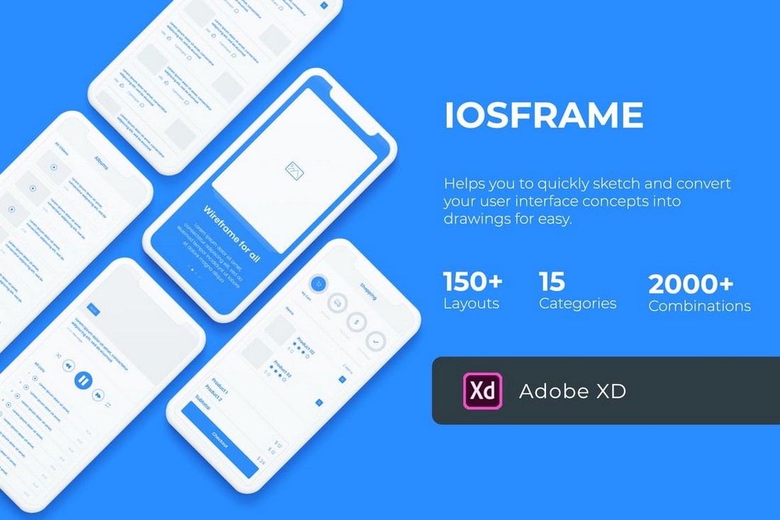 iOSFrame - کیت Wireframe iOS برای Adobe XD