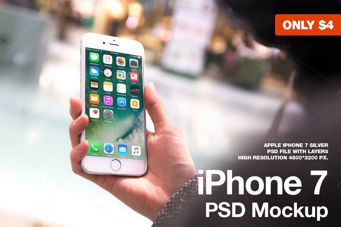 iphone-7  - 银 -  PSD-样机