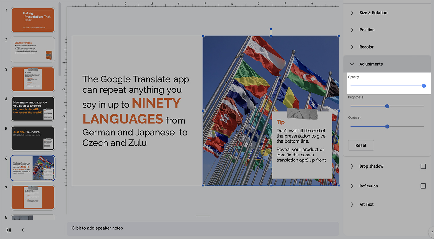 google presentation transparency