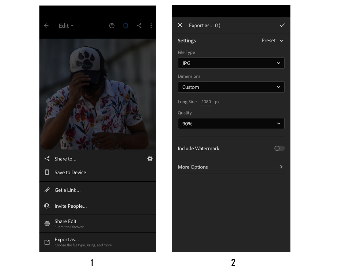 instagram lightroom editing export settings mobile