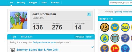 Jake Rocheleau 4sq user profile data