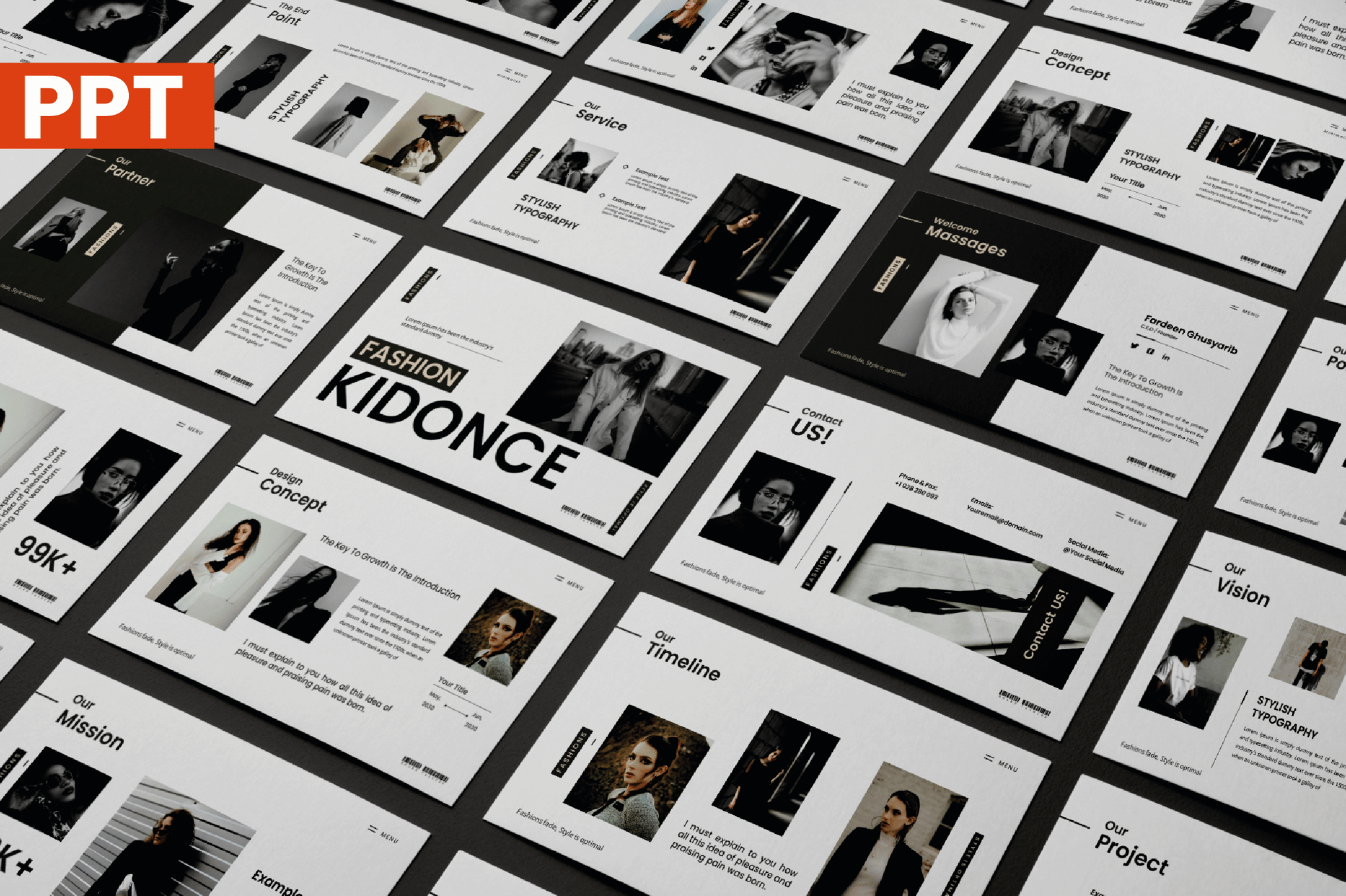 Kidonce - Black & White Fashion PowerPoint Template