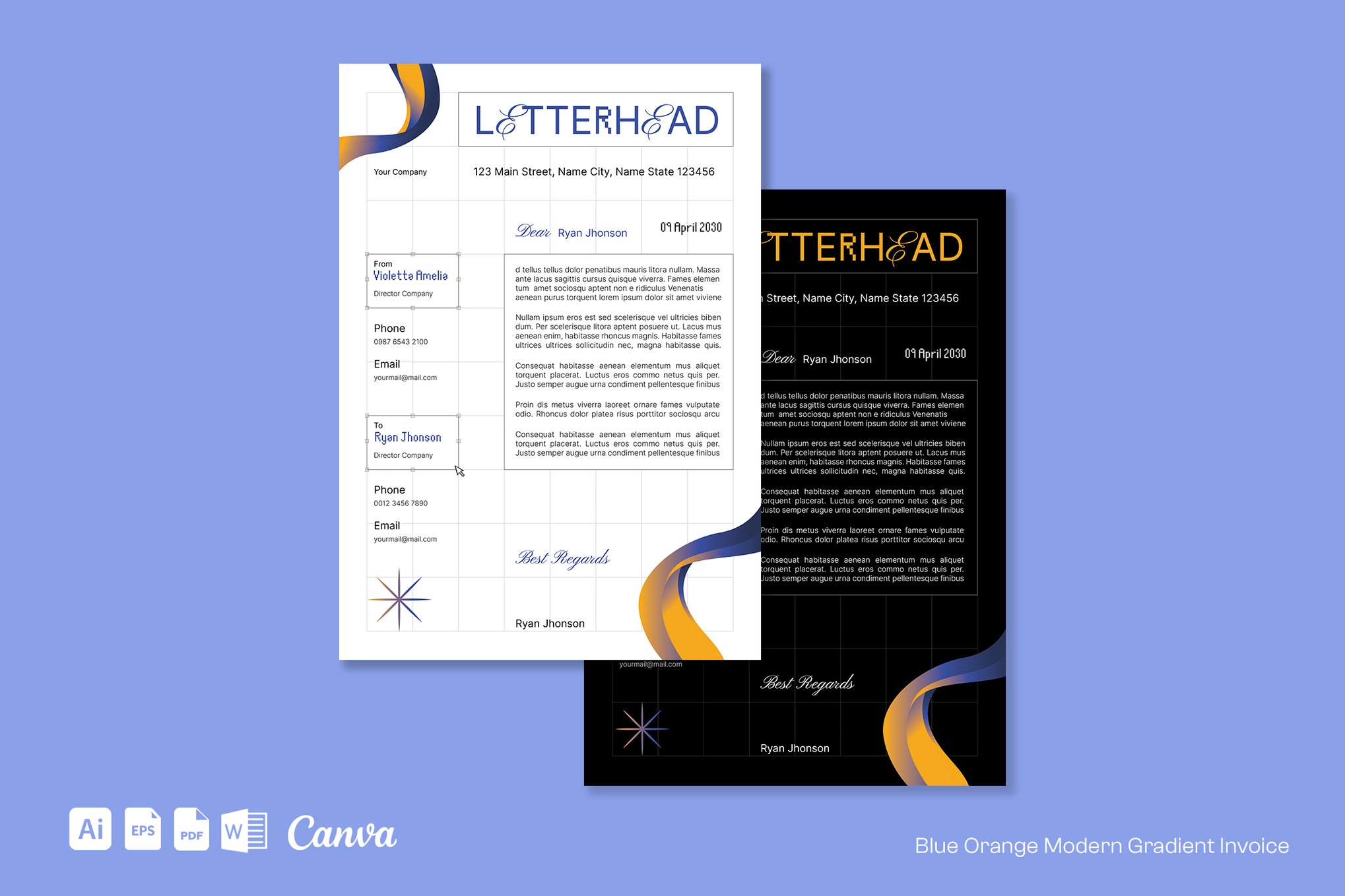 Light & Dark Word Letterhead Template