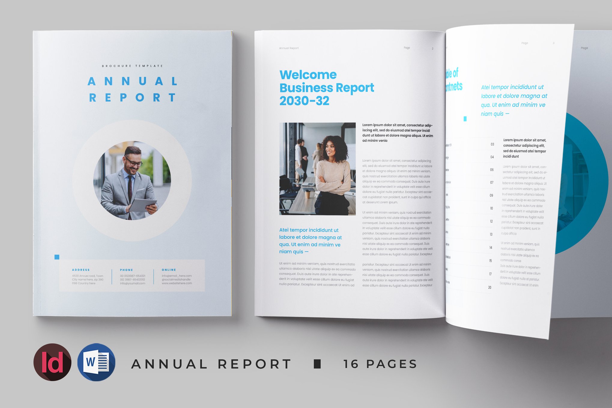 Light Blue Annual Report Word & InDesign Template