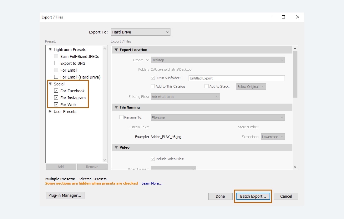 lightroom cc export options