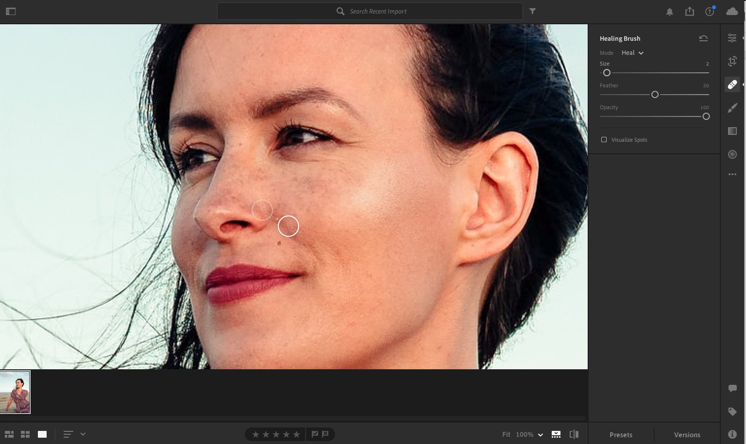 lightroom portrait editing - healing