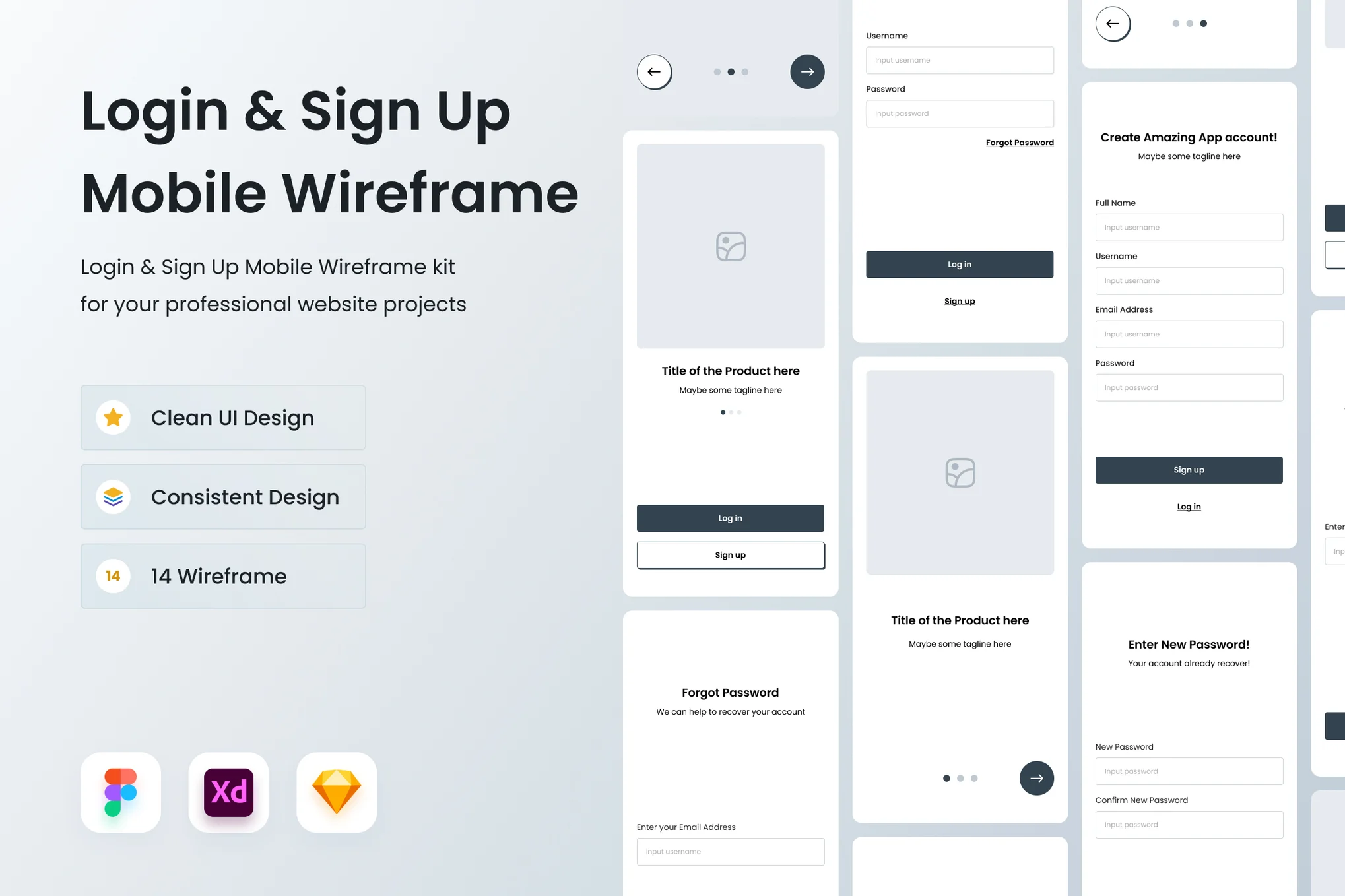 Login & Sign Up Mobile Wireframe Kit for Figma