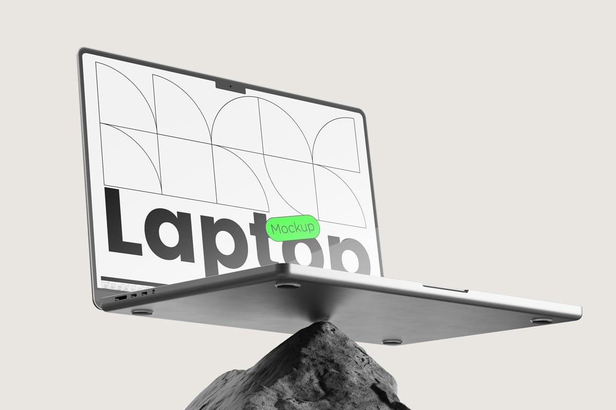 MacBook Balancing On a Rock Mockup