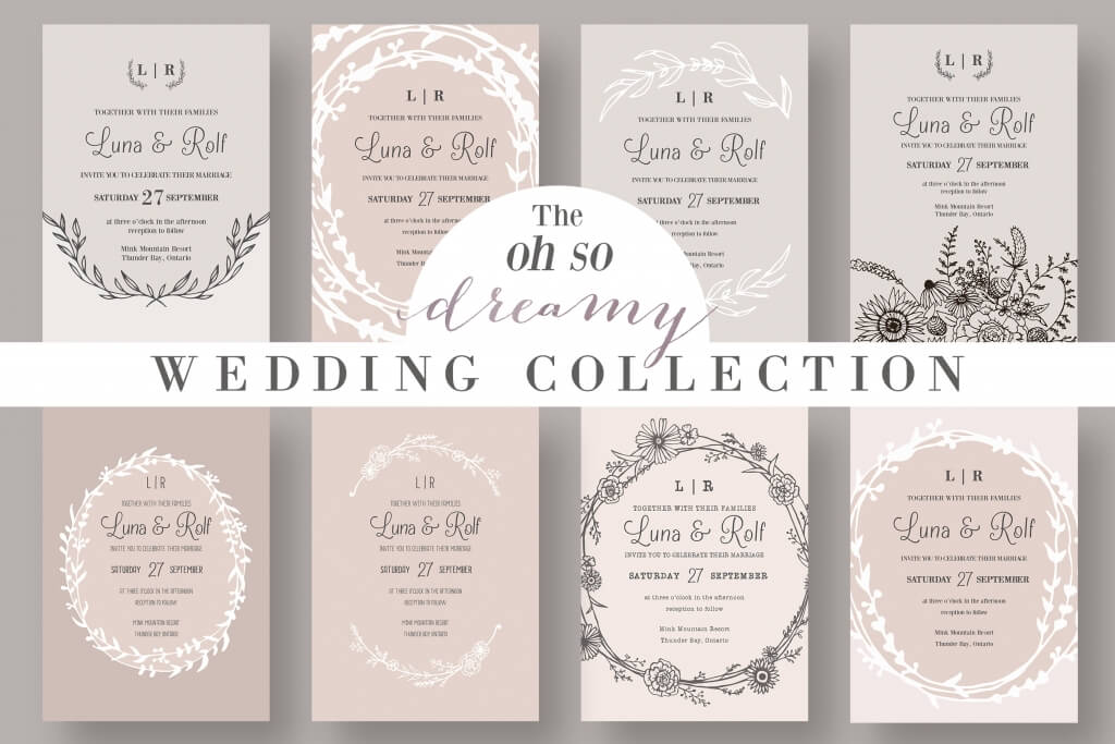 Beautiful set of vintage vector wedding invitation, greeting card