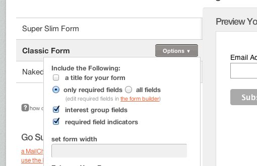 MailChimp Embed Code for Classic Form