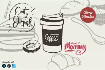 First alternate image for Morning Coffee Stamp Brushes for Affinity Designer