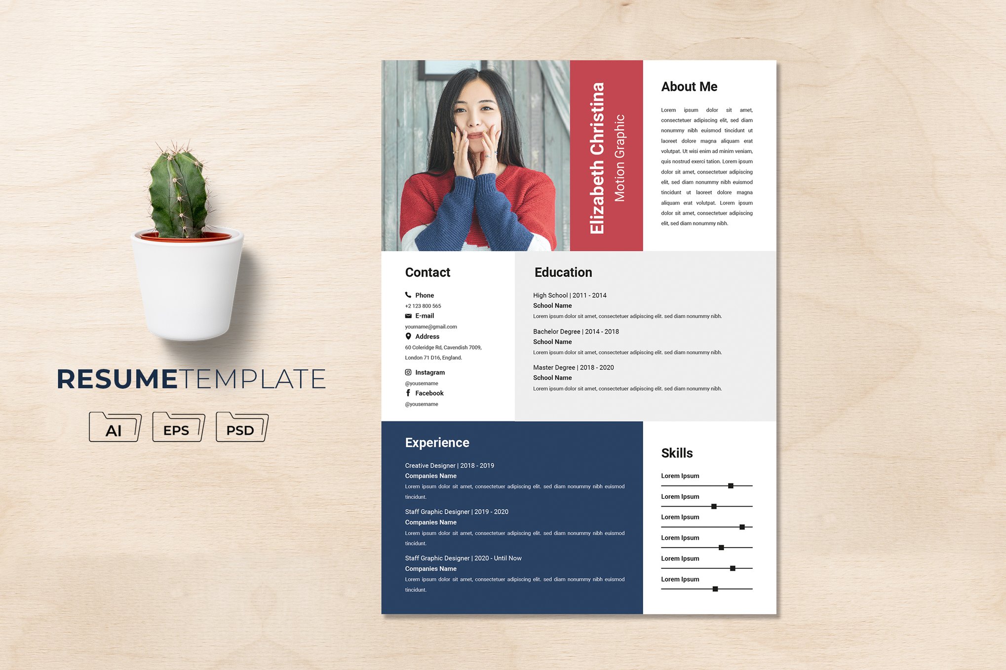 Motion Designer One-Page Resume Template