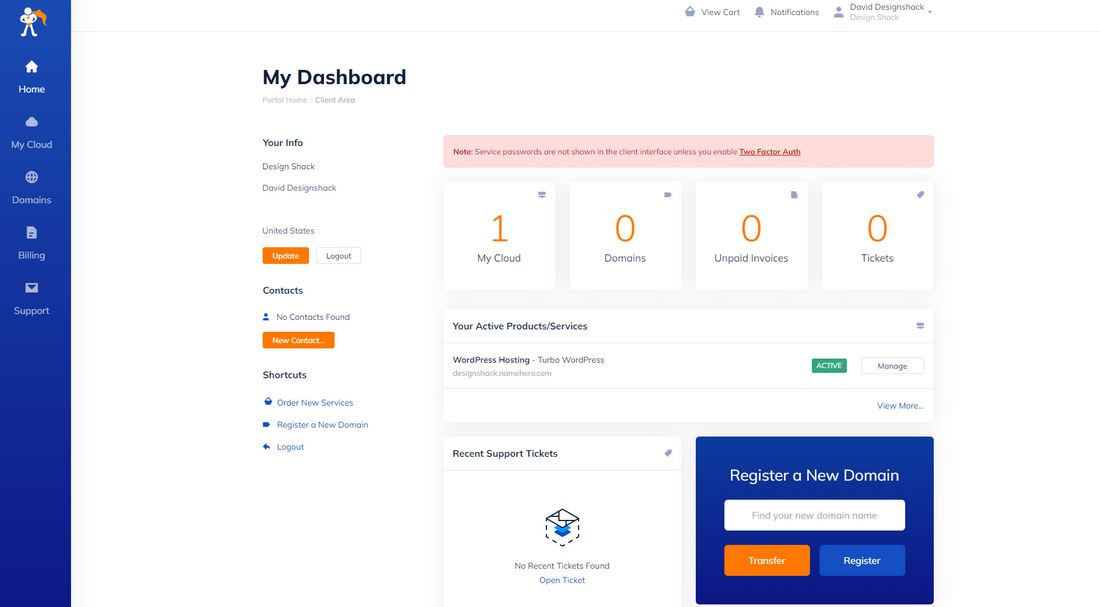 namehero dashboard