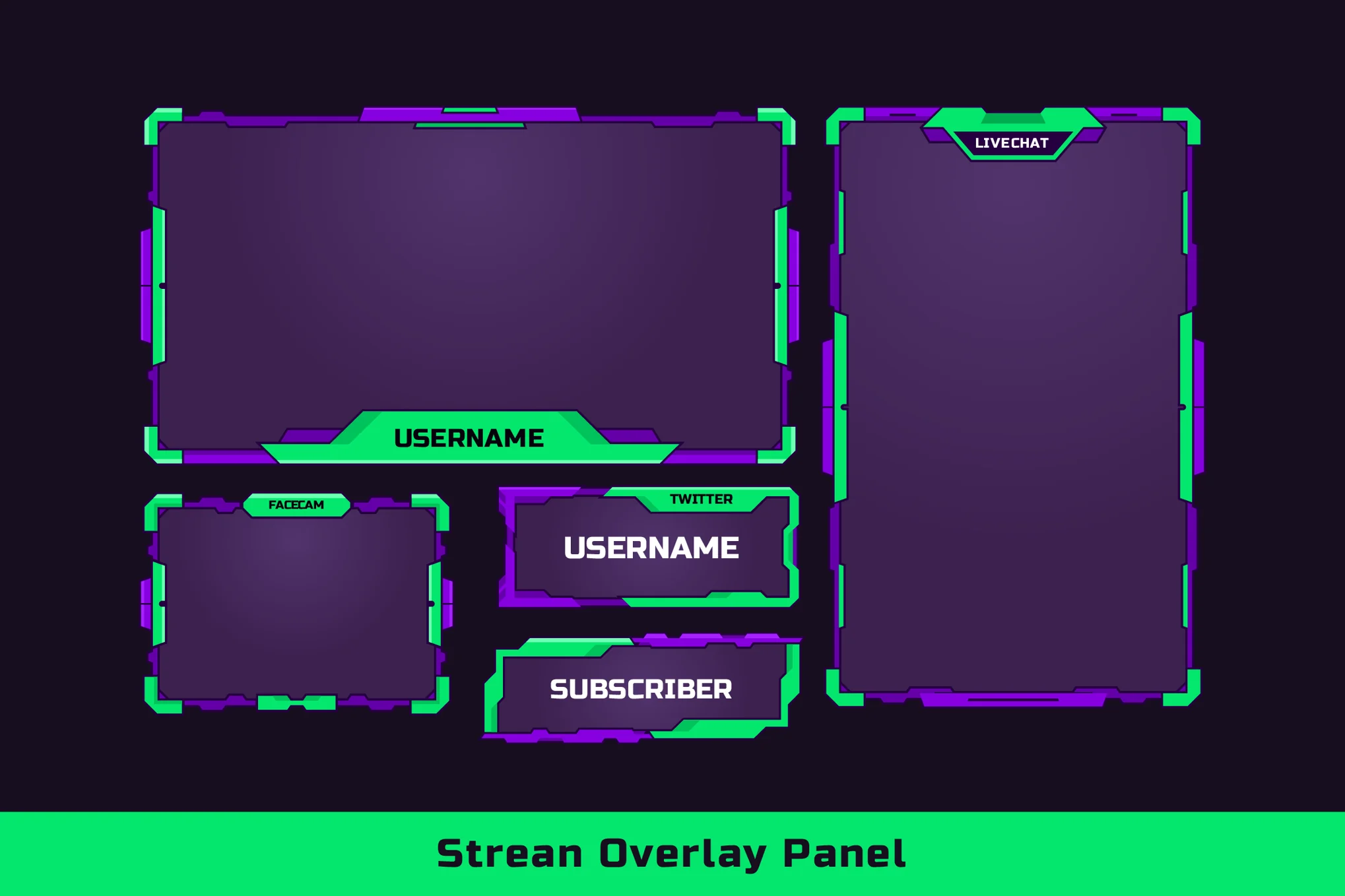 Neon Green Twitch Overlay Panel Templates