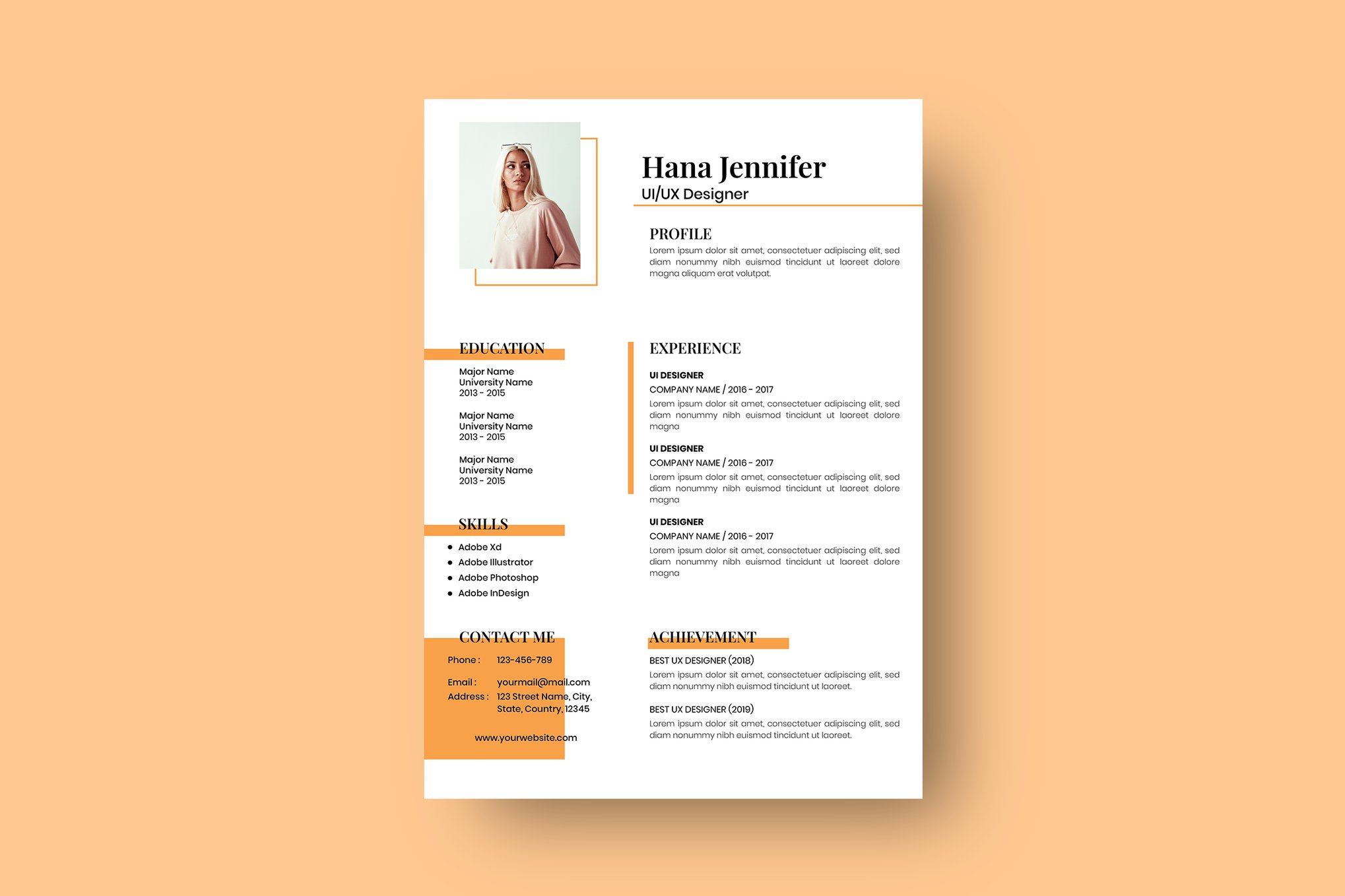 One-Page CV Resume Template for Designers