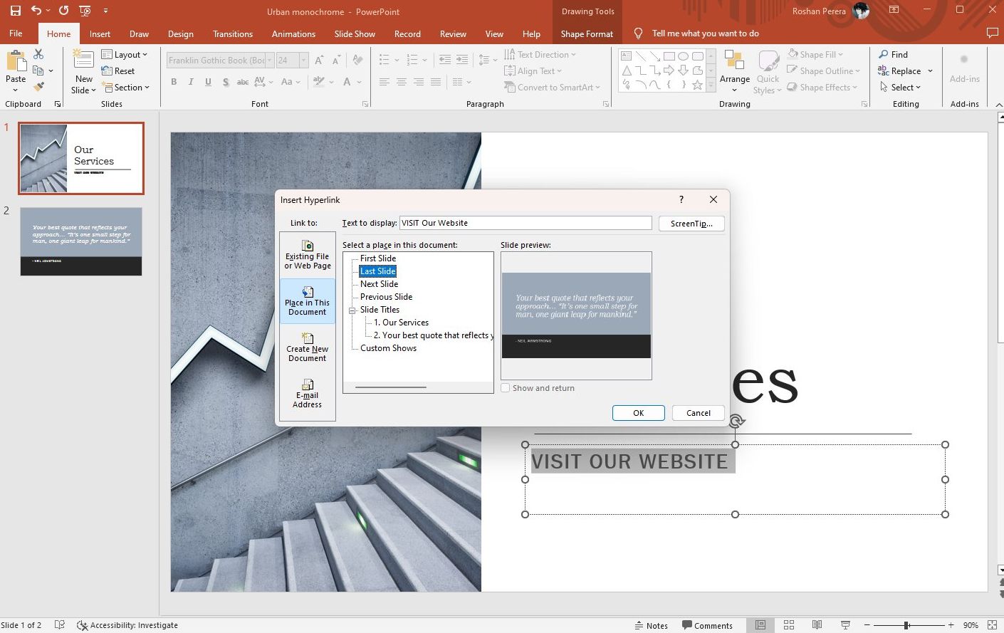 powerpoint hyperlink to slide