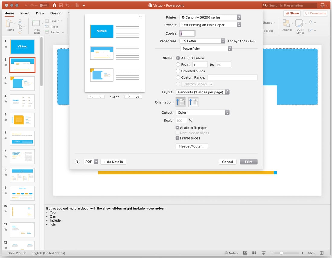 how to print powerpoint with notes