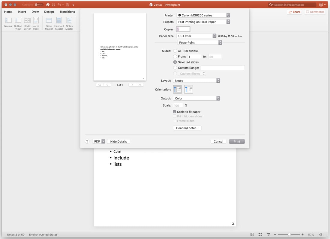 how to print powerpoint with notes