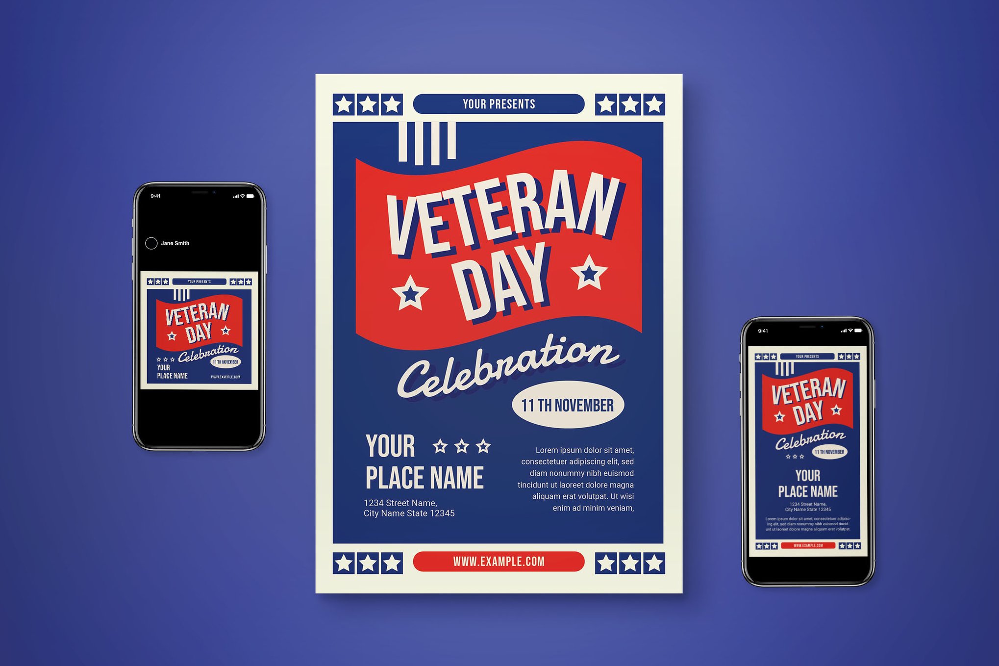 Red & Blue Veteran Day Celebration Flyer Set