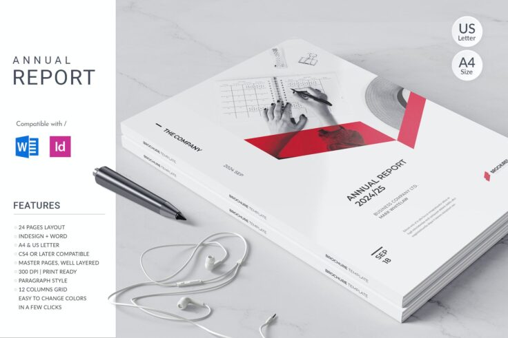 View Information about Red Annual Report Template for Word & InDesign