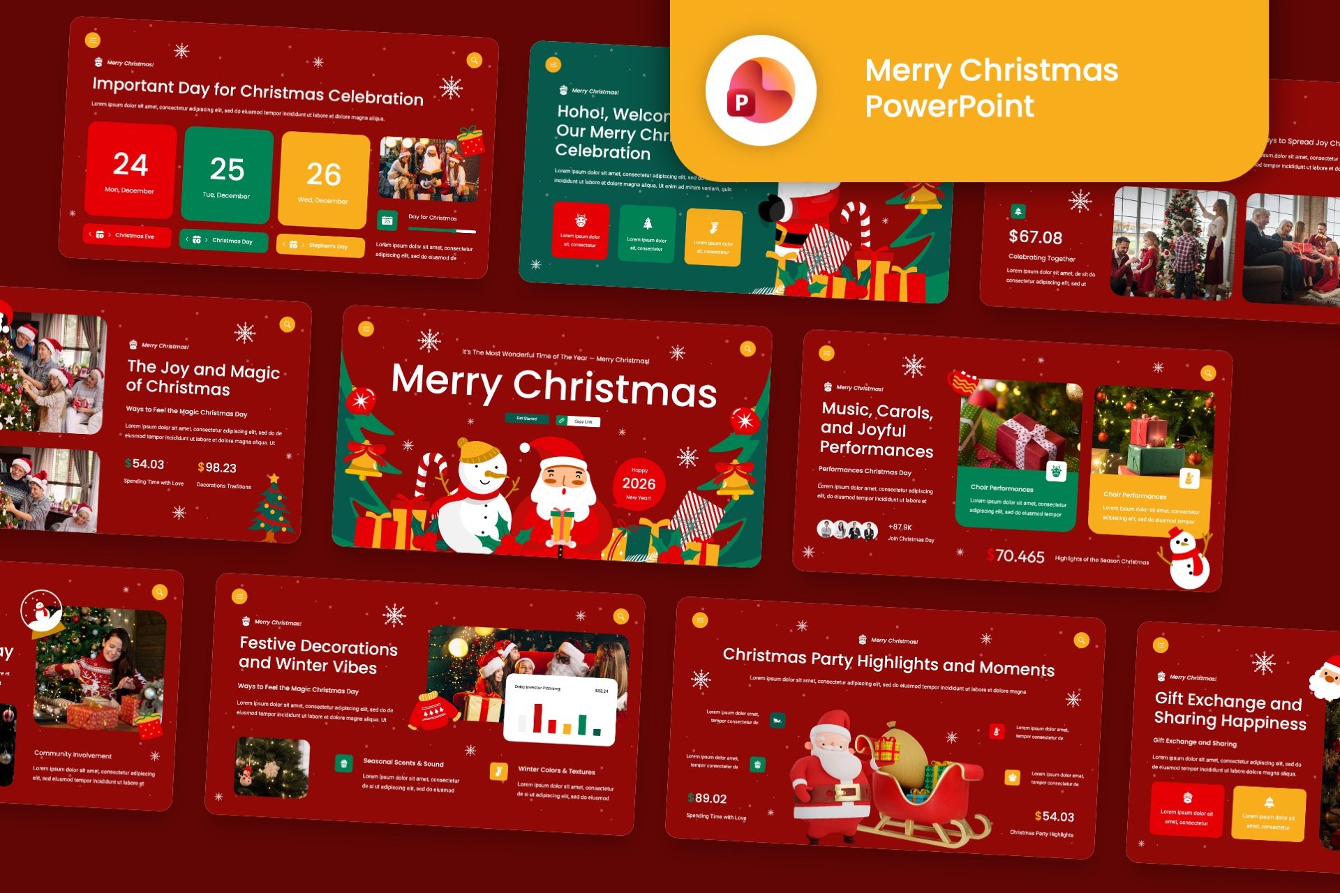 Plantilla de presentación de PowerPoint Feliz Navidad roja