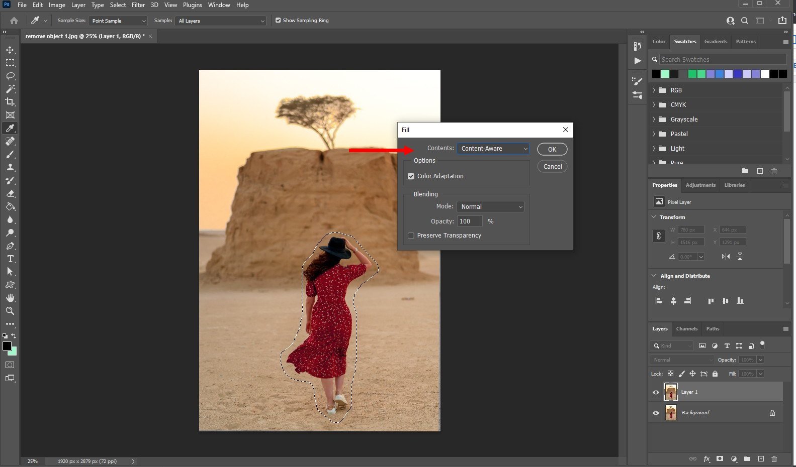 remove an object in photoshop - using fill - 3