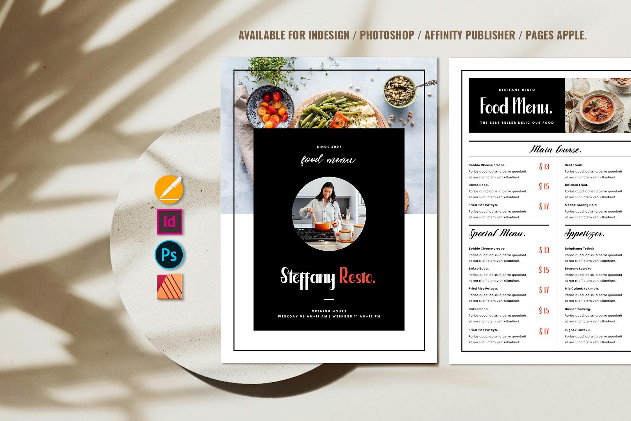 Restaurant Menu Affiniity Designer Template