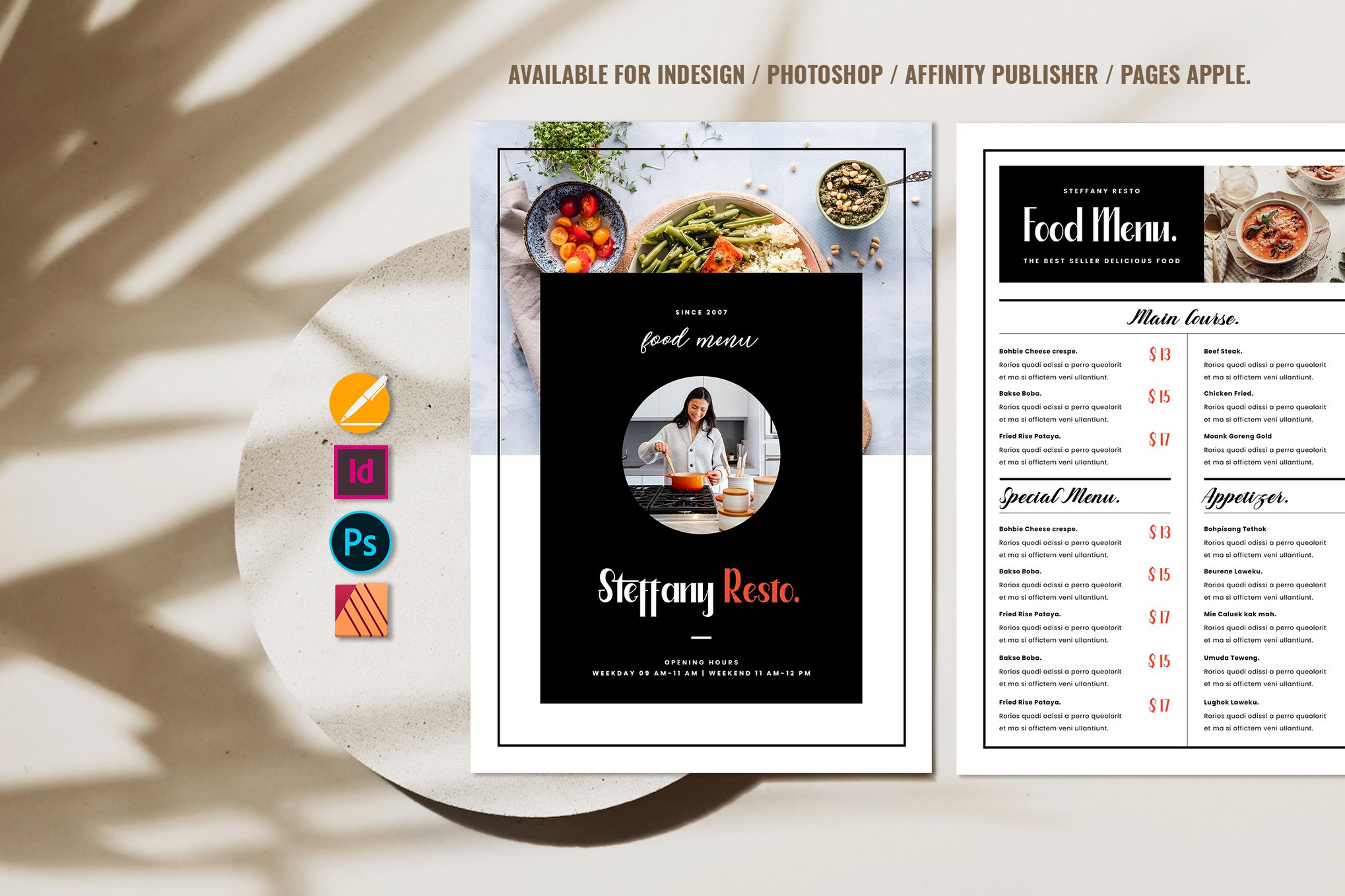 Restaurant Menu Template for Affinity Publisher