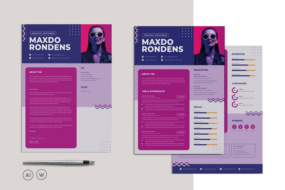 resume color schemes - Magenta and Indigo