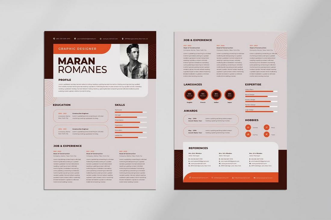 resume color schemes - Orange, Brown, and Pink Gray