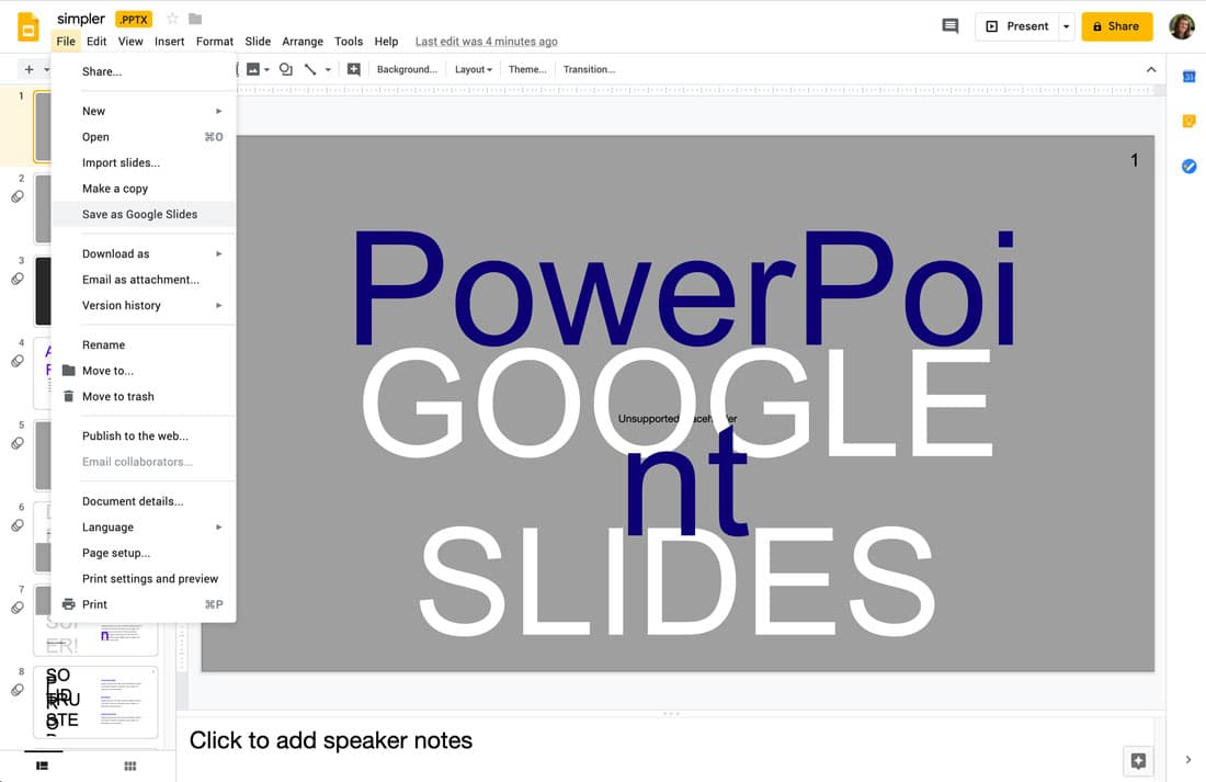 powerpoint to google slides