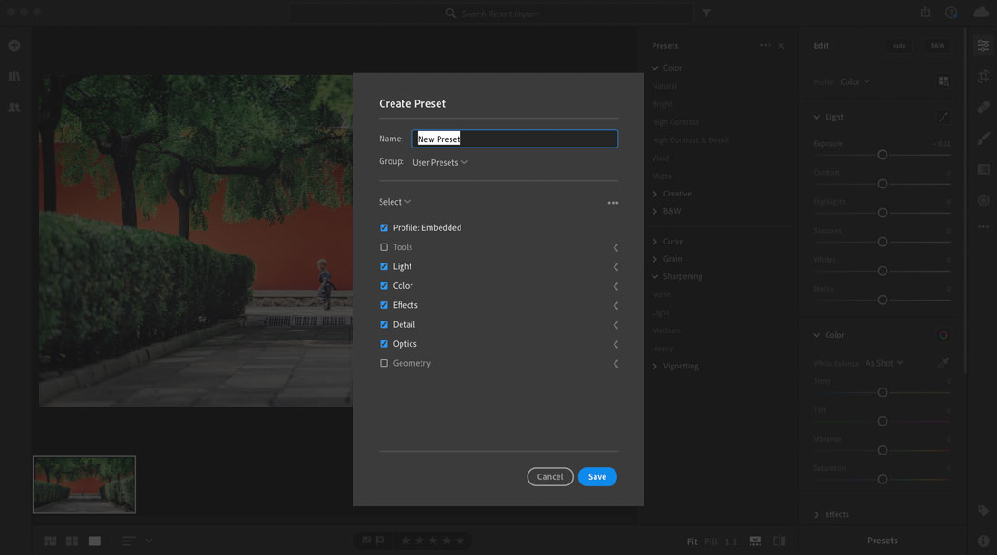 how to save a create in lightroom