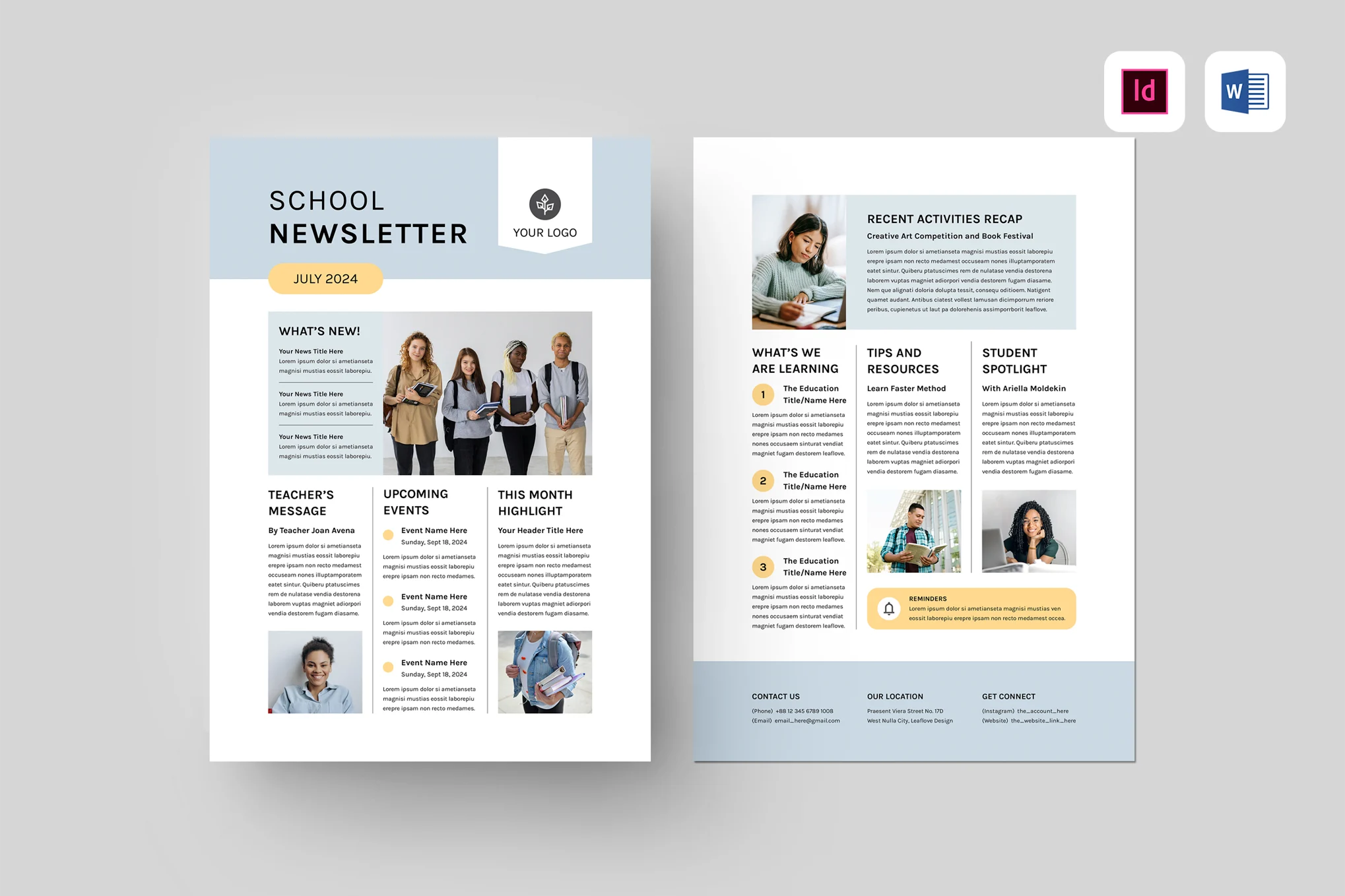 Simple 2-Page School Newsletter Template