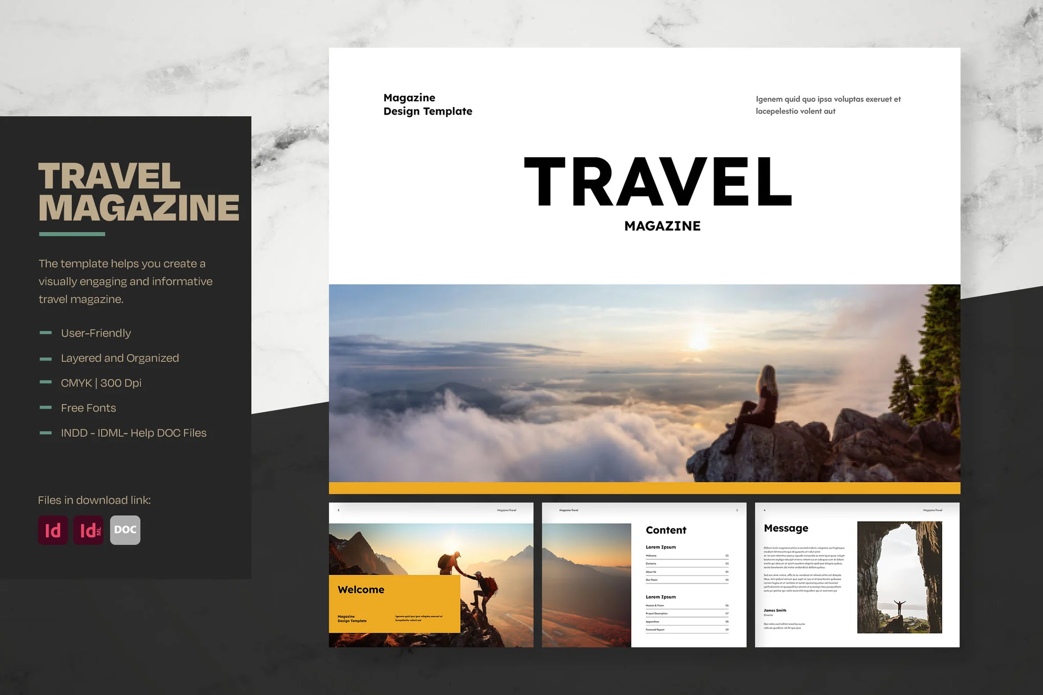 Simple Travel InDesign Magazine Template