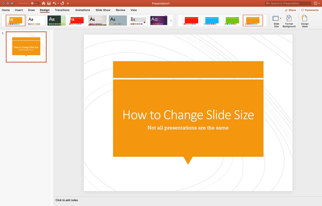 powerpoint presentation slide size