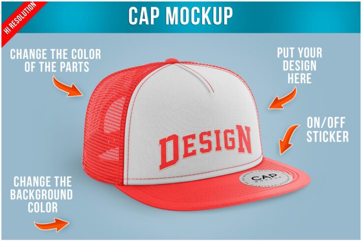 View Information about Snapback Truck Hat With Sticker Mockup