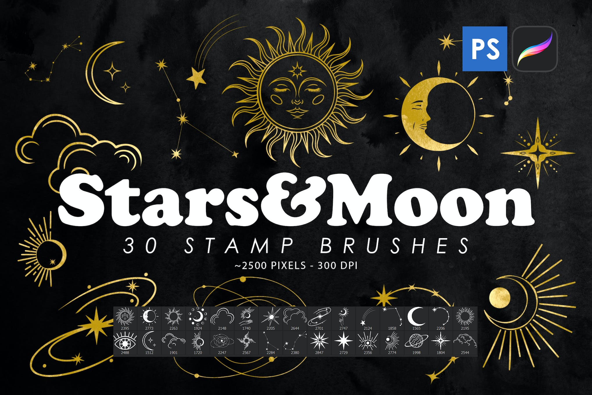 Stars & Moon Stamp Brushes for Photoshop