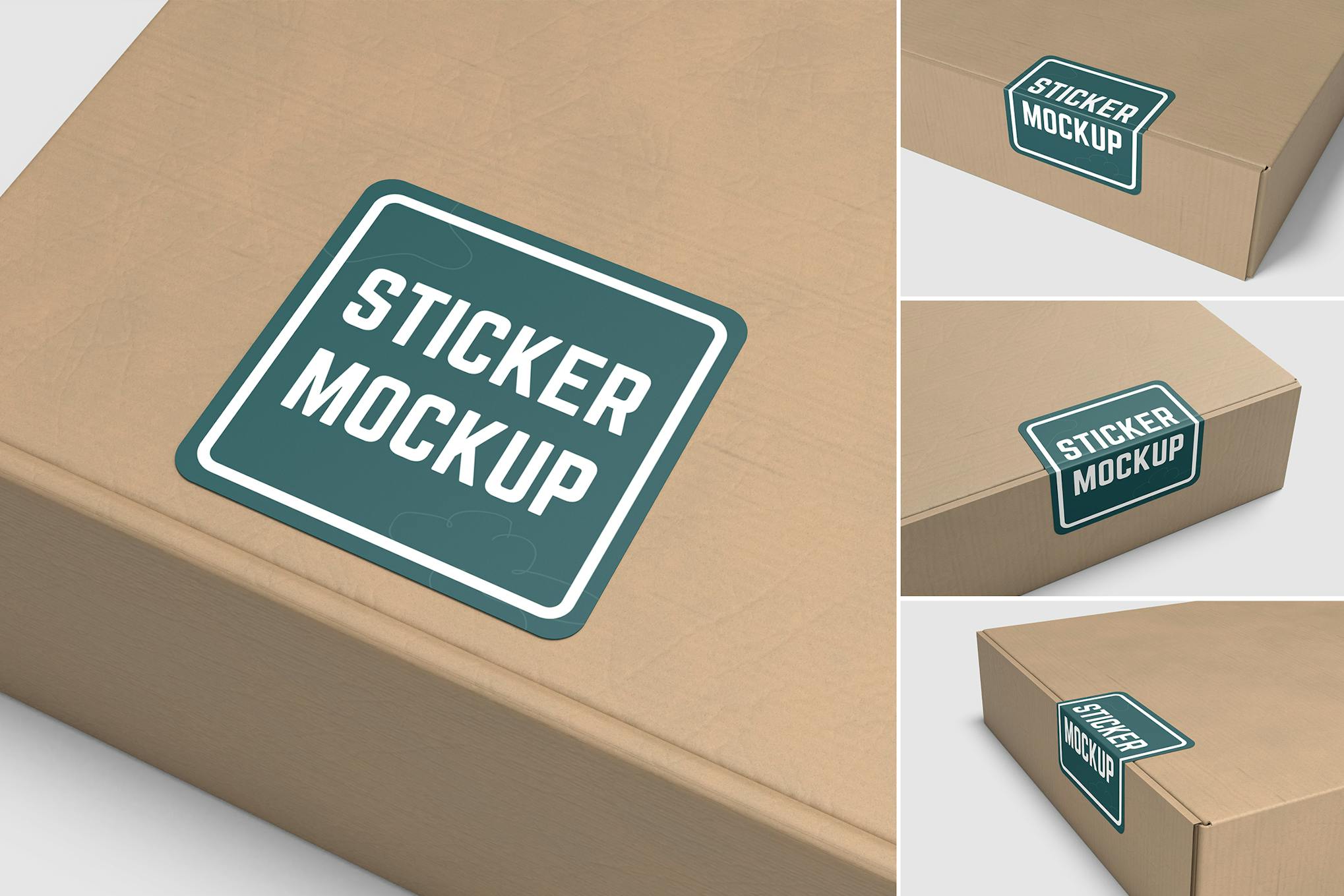 Sticker on Cardboard Box Mockup