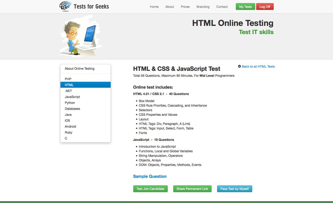 html css and javascript test