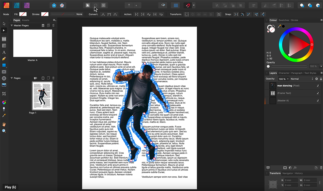 affinity publisher spread columns