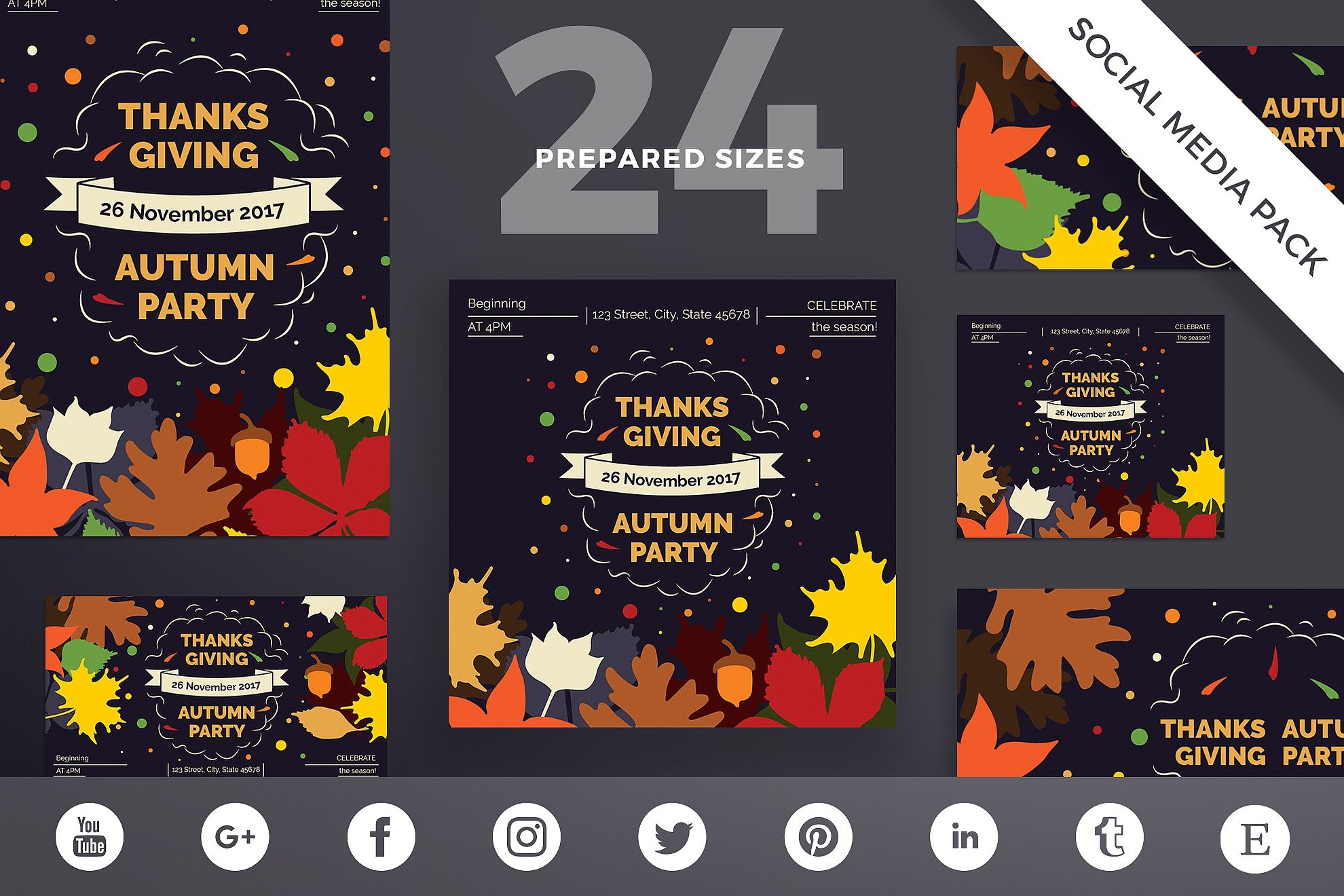 Thanksgiving Party Social Media Template Pack