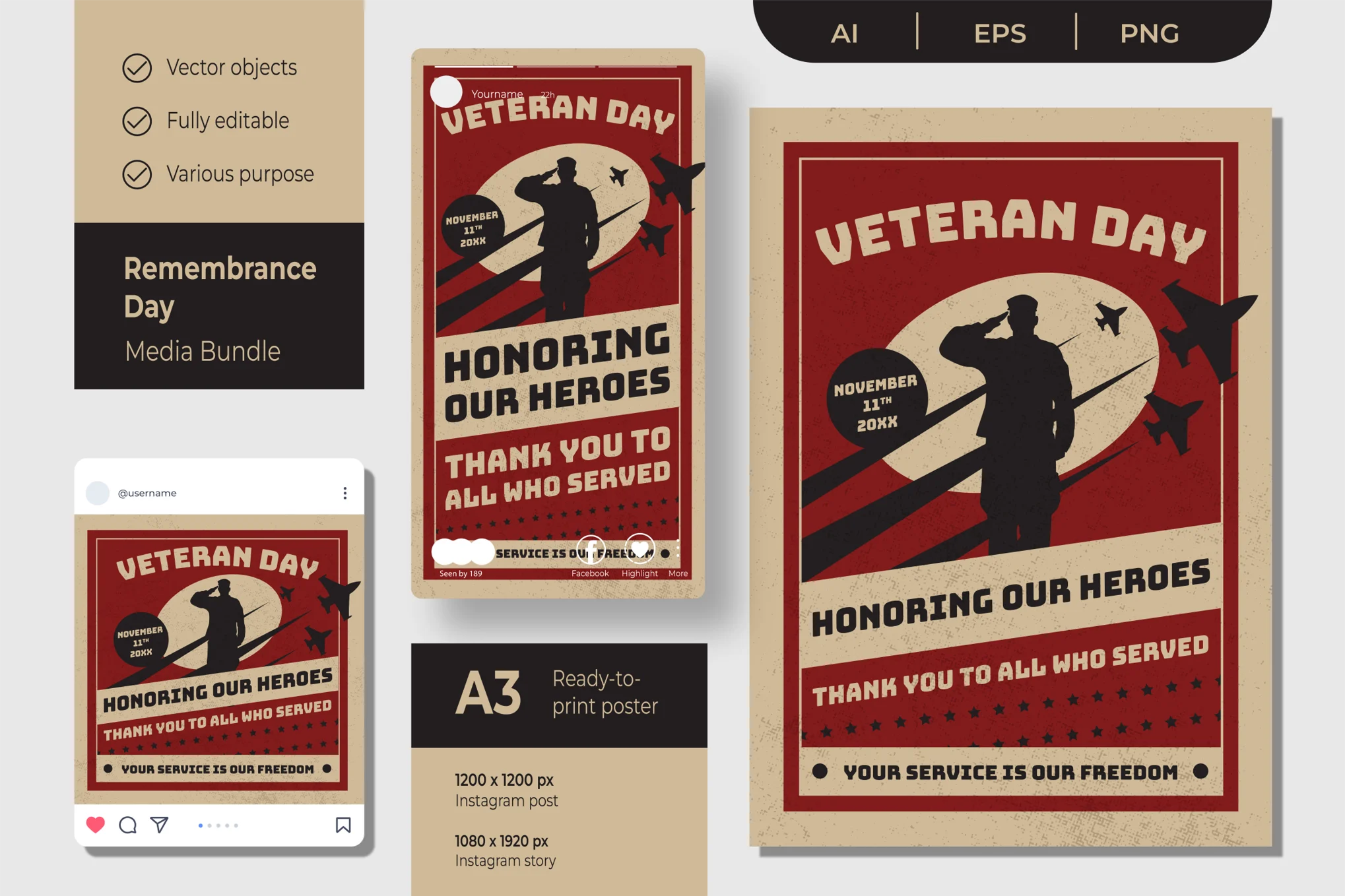 Veteran Day Vector Poster Templates