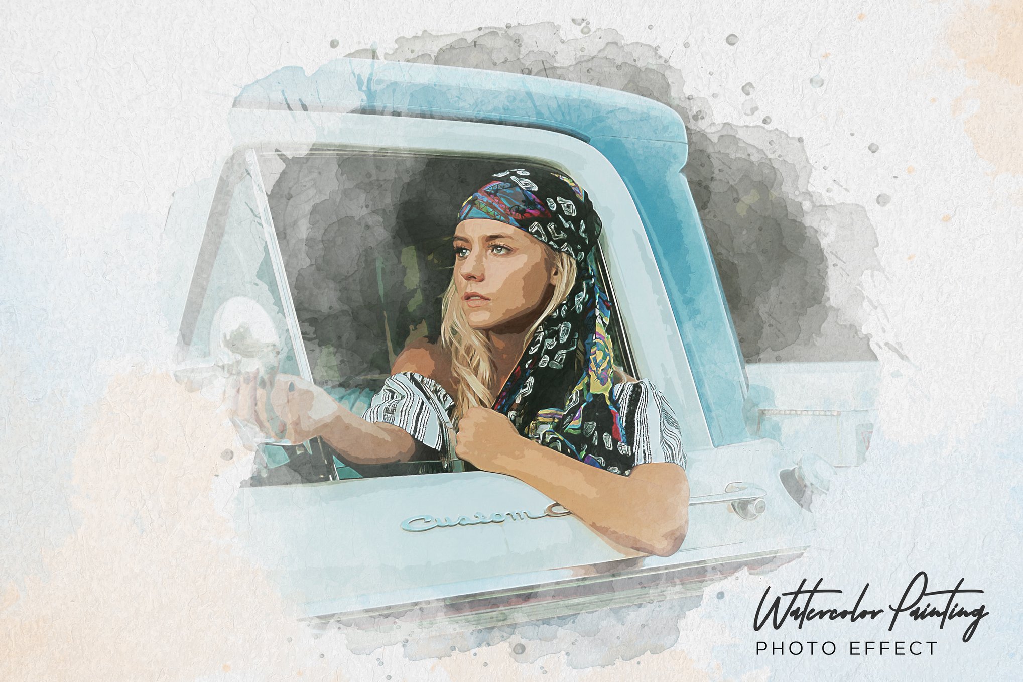 Watercolor Painting Style Photo Effect PSD
