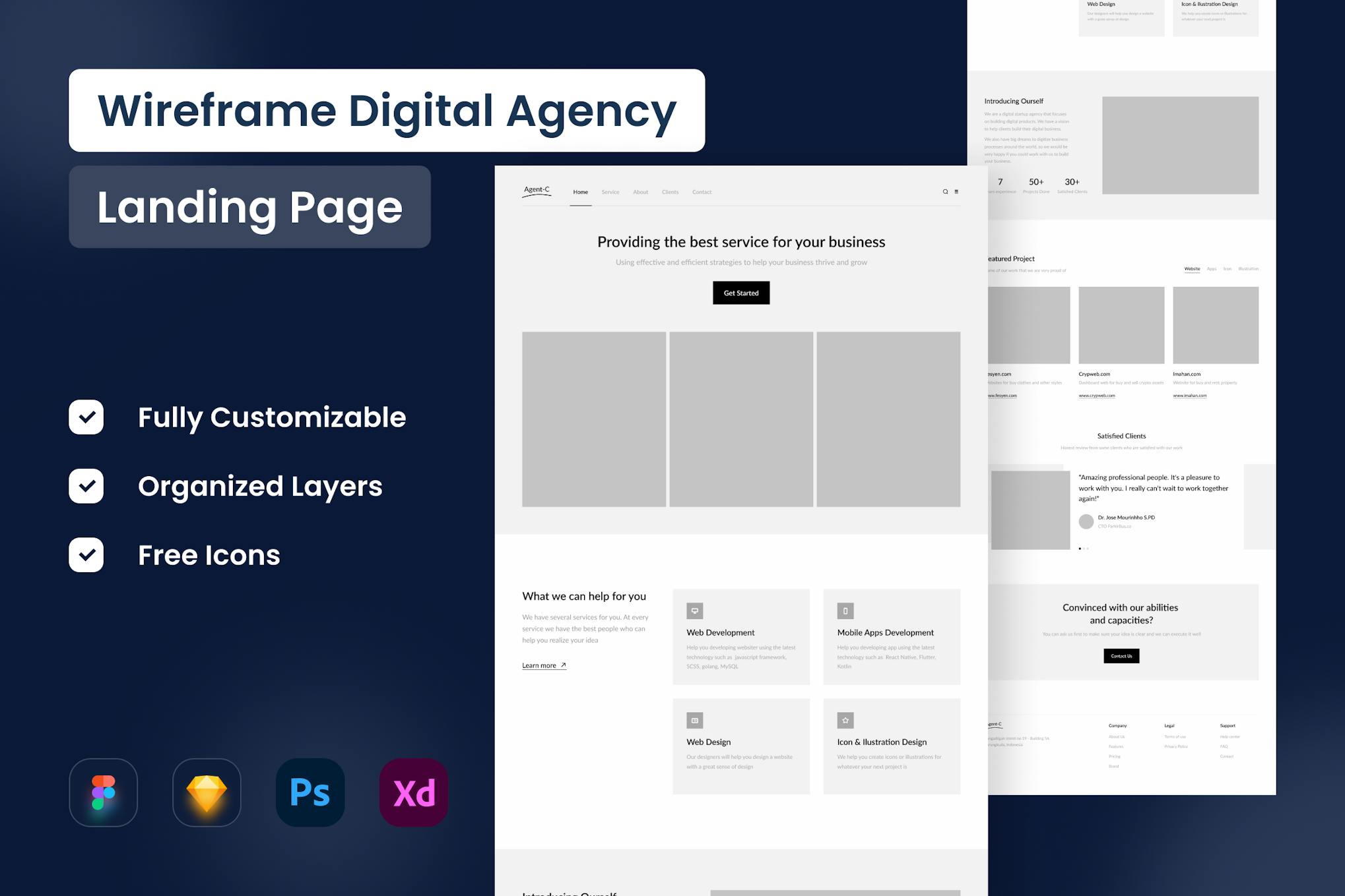Wireframe Digital Agency Landing Page