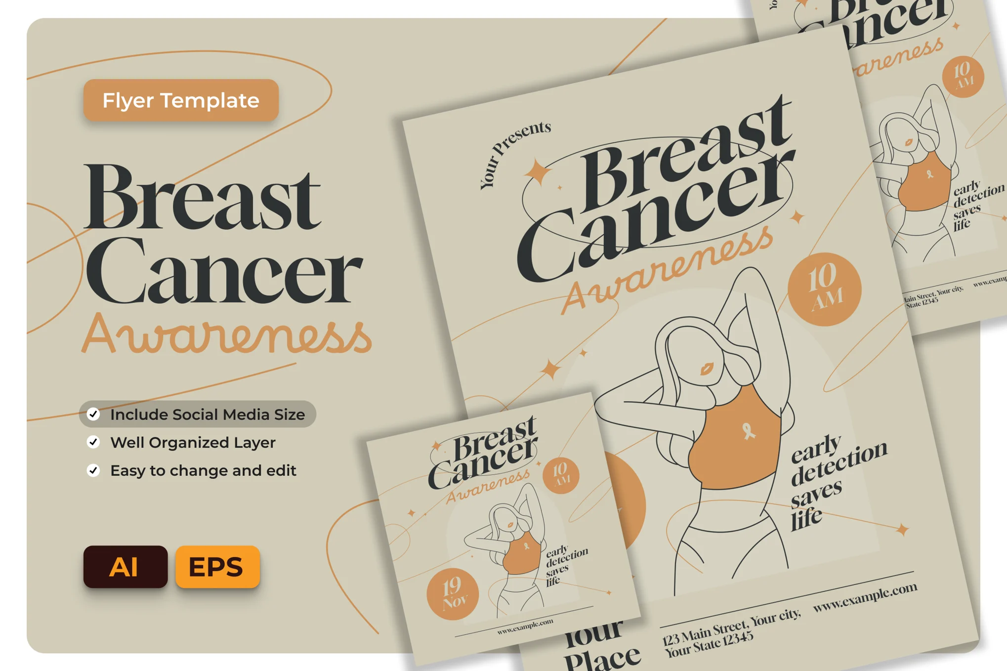 Women Breast Cancer Flyer AI & EPS Template