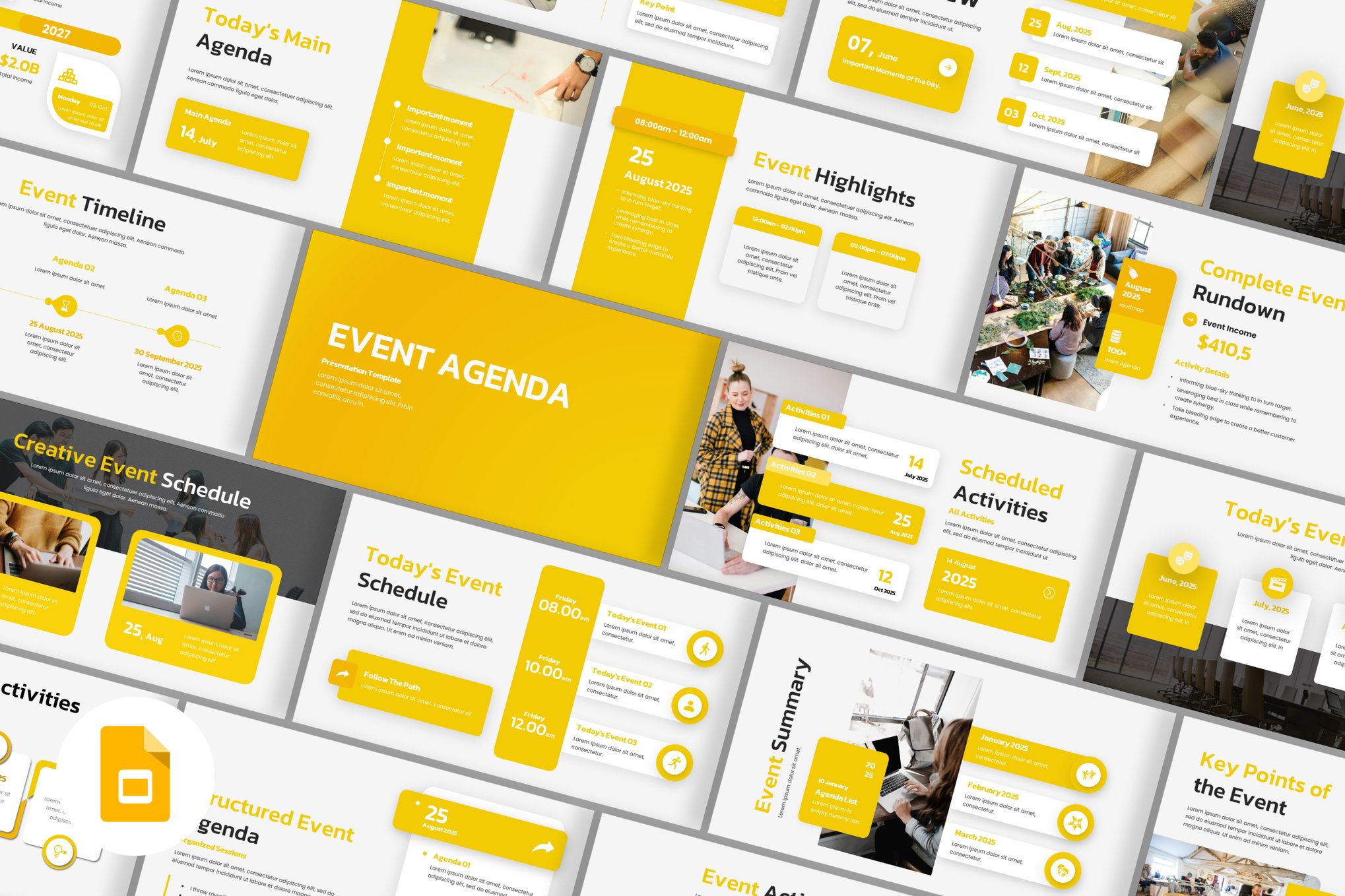 Yellow Agenda PowerPoint Template for Events
